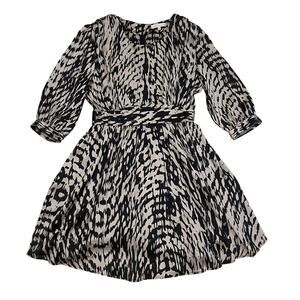 Sandro Paris Printed Black + Cream Silk Mini Dress 2 | Pockets Studded Rare NWOT